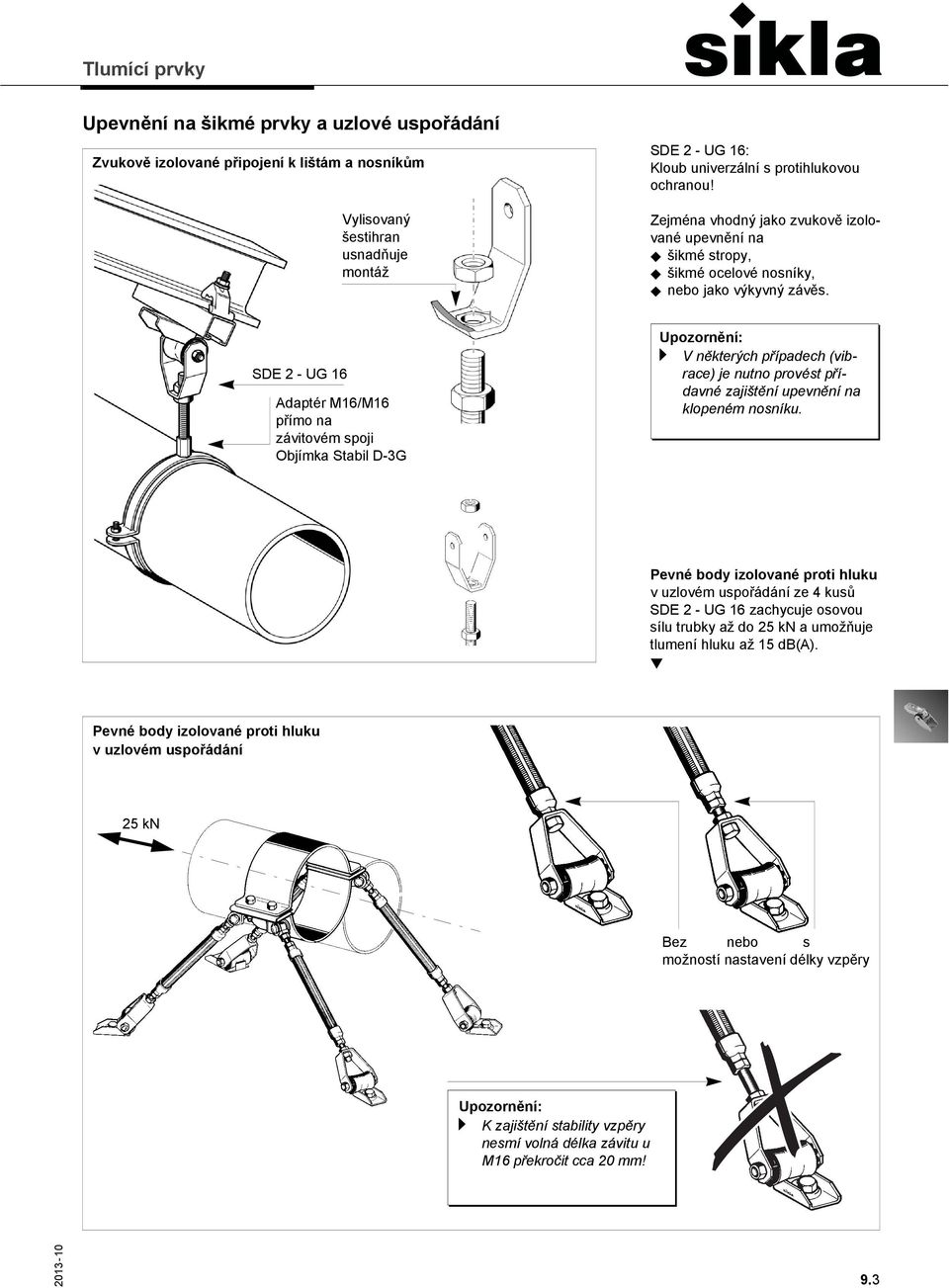 SDE 2 - UG 16 Adaptér M16/M16 přímo na závitovém spoji Objímka Stabil D-3G a V některých případech (vibrace) je nutno provést přídavné zajištění upevnění na klopeném nosníku.