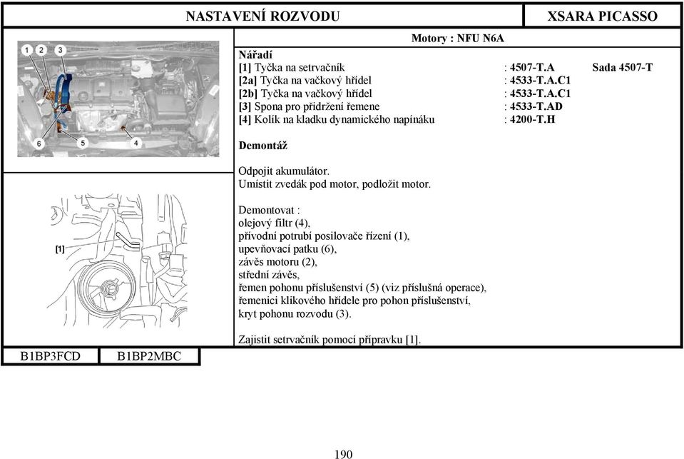 Umístit zvedák pod motor, podložit motor.