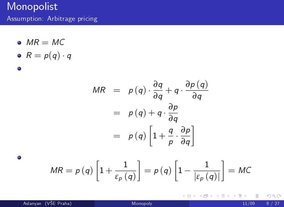 (q) 1 + q p p q MR = p (q) 1 + 1 = p (q) 1 ε p (q) 1 =