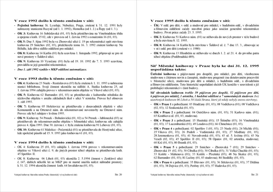 - OK 5: Dne 5. října 1992 byla ve Zborovské ulici č. 19 po rekonstrukci opět otevřena knihovna 29 Smíchov (02, 03), předcházelo tomu 16. 3.