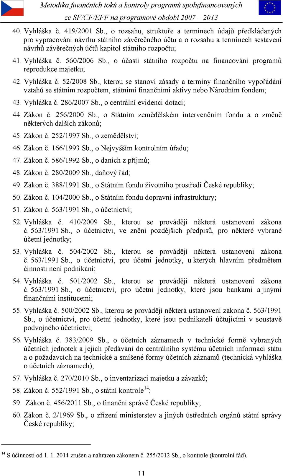 Vyhláška č. 560/2006 Sb., o účasti státního rozpočtu na financování programů reprodukce majetku; 42. Vyhláška č. 52/2008 Sb.