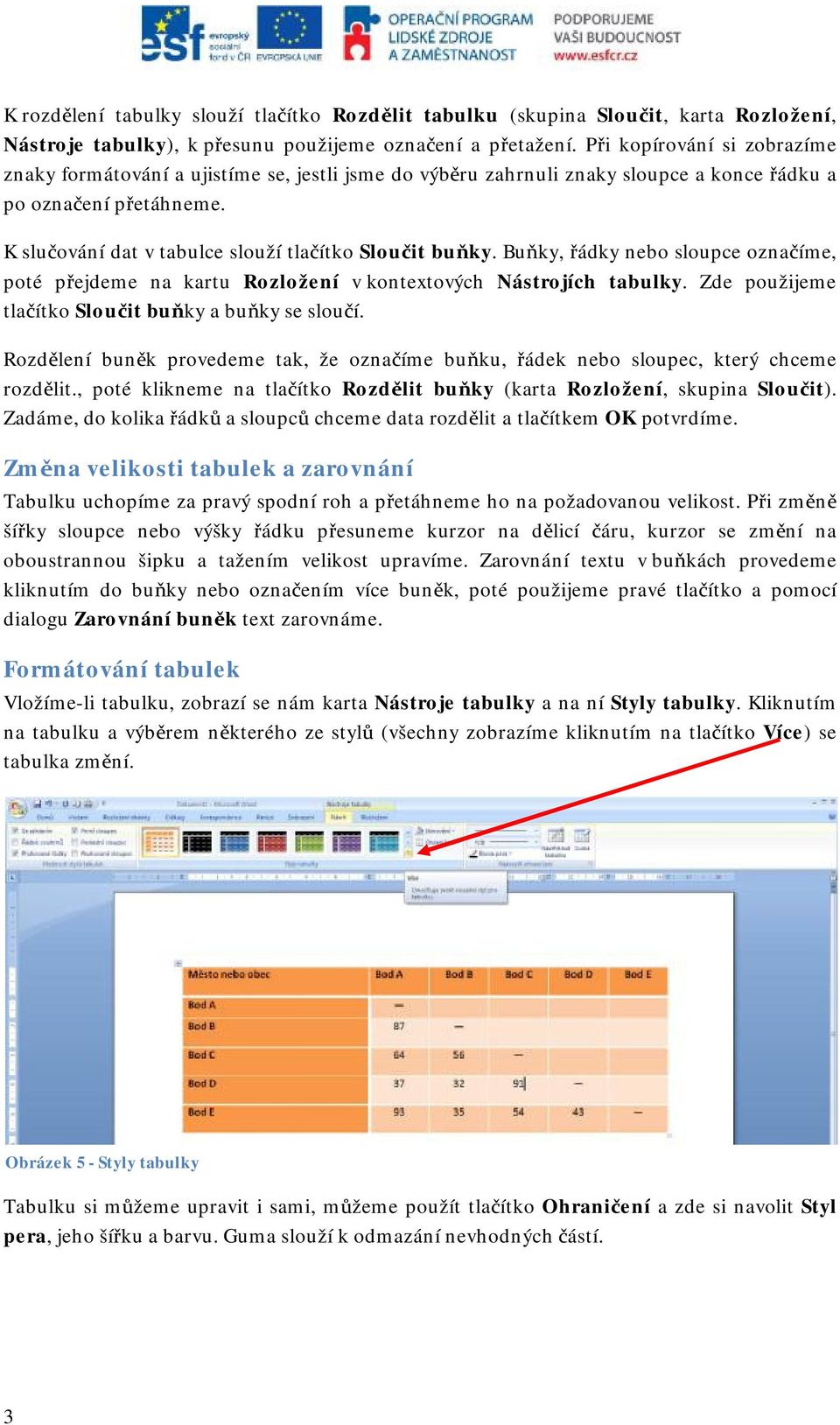 K slučování dat v tabulce slouží tlačítko Sloučit buňky. Buňky, řádky nebo sloupce označíme, poté přejdeme na kartu Rozložení v kontextových Nástrojích tabulky.