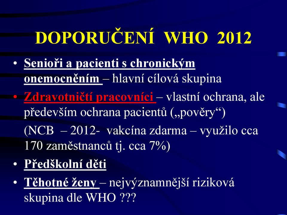 ochrana pacientů ( pověry ) (NCB 2012- vakcína zdarma využilo cca 170