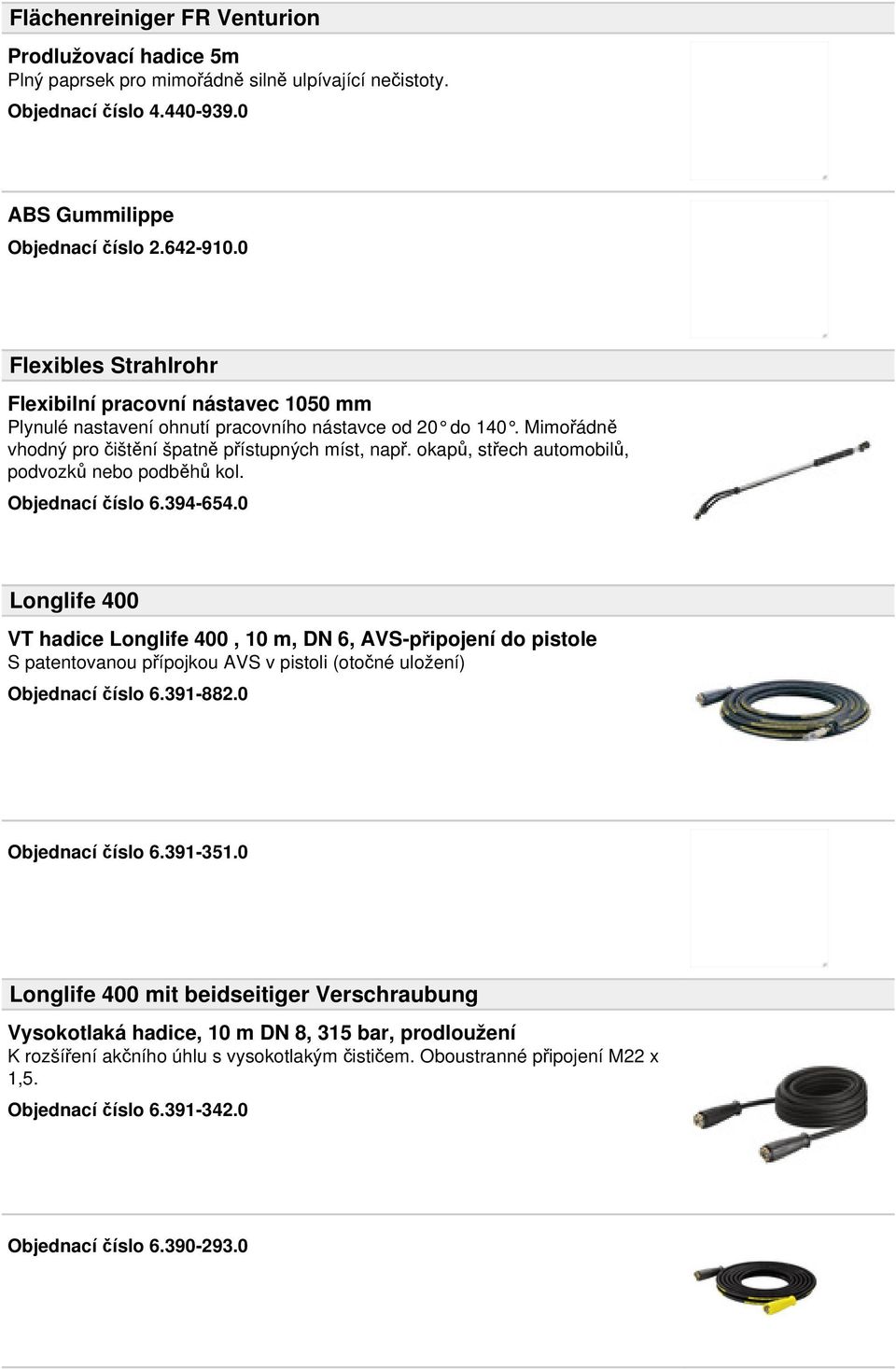 okapů, střech automobilů, podvozků nebo podběhů kol. Objednací číslo 6.394-654.