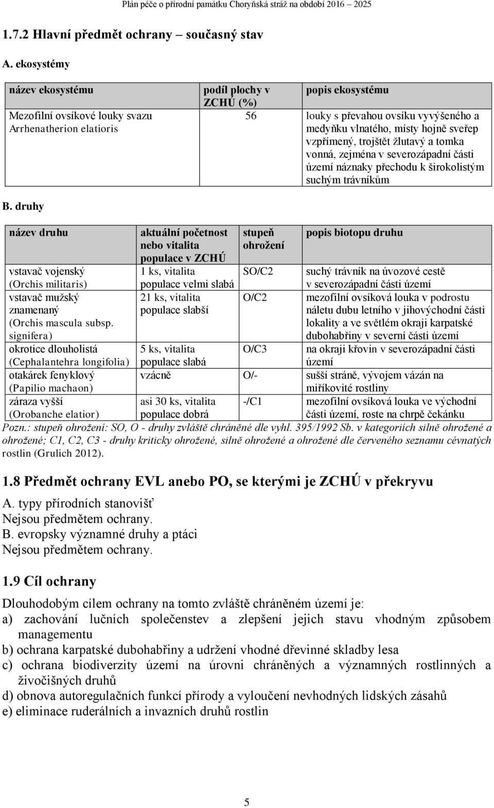 sveřep vzpřímený, trojštět žlutavý a tomka vonná, zejména v severozápadní části území náznaky přechodu k širokolistým suchým trávníkům B.