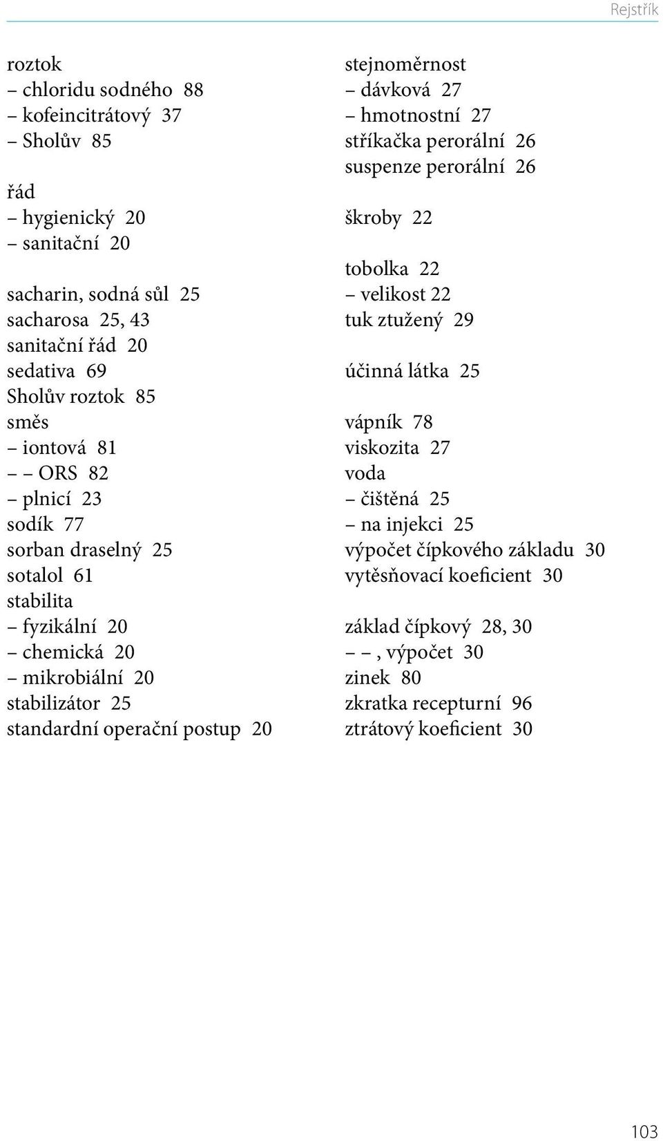 20 stejnoměrnost dávková 27 hmotnostní 27 stříkačka perorální 26 suspenze perorální 26 škroby 22 tobolka 22 velikost 22 tuk ztužený 29 účinná látka 25 vápník 78 viskozita 27