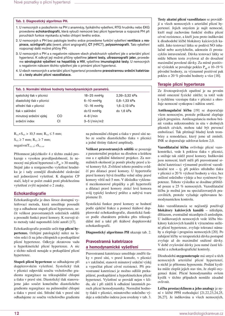 myokardu a/nebo chlopní levého srdce. 2. U nemocných s PH bez patologie levého srdce provedeme funkční vyšetření ventilace a respirace, scintigrafii plic (event.