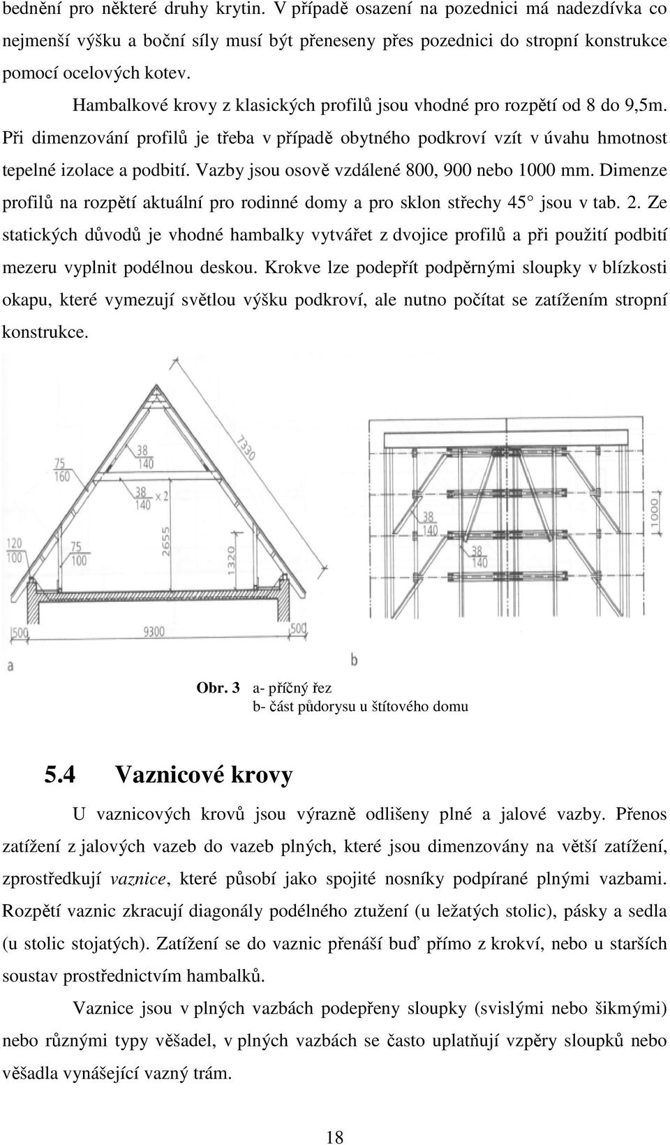 Vazby jsou osově vzdálené 800, 900 nebo 1000 mm. Dimenze profilů na rozpětí aktuální pro rodinné domy a pro sklon střechy 45 jsou v tab. 2.