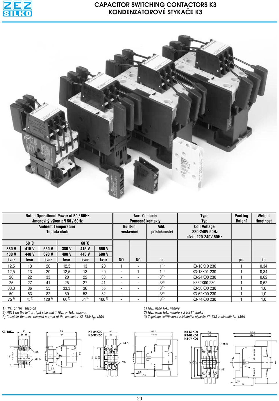 příslušenství Type Typ Coil Voltage 220 240V 50Hz cívka 220 240V 50Hz Packing Balení 50 C 60 C 380 V 415 V 660 V 380 V 415 V 660 V 400 V 440 V 690 V 400 V 440 V 690 V kvar kvar kvar kvar kvar kvar NO