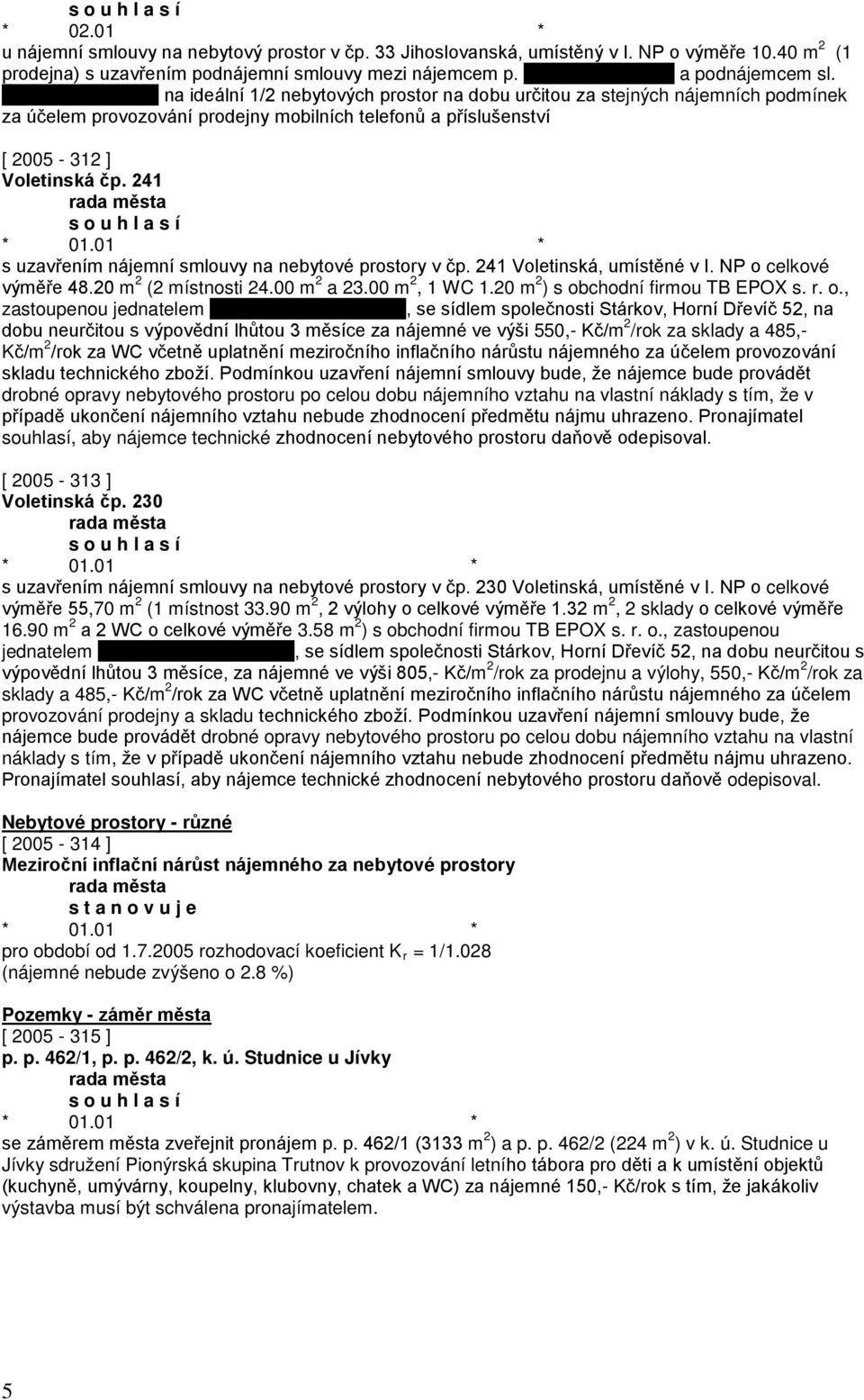 Šárkou Trojanovou na ideální 1/2 nebytových prostor na dobu určitou za stejných nájemních podmínek za účelem provozování prodejny mobilních telefonů a příslušenství [ 2005-312 ] Voletinská čp.