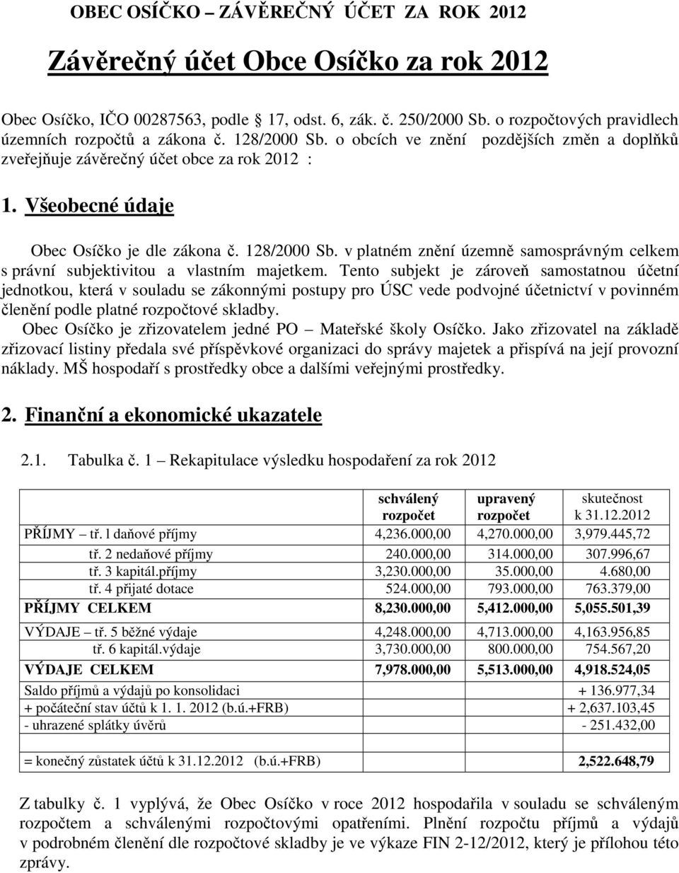 v platném znění územně samosprávným celkem s právní subjektivitou a vlastním majetkem.