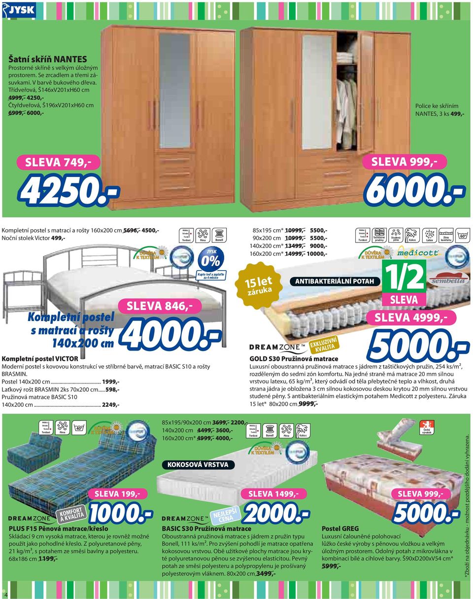 4500,- oční stolek Victor 499,- ompletní postel VICTOR oderní postel s kovovou konstrukcí ve stříbrné barvě, matrací BASIC S10 a rošty RASMIN. ostel 140x200 cm.