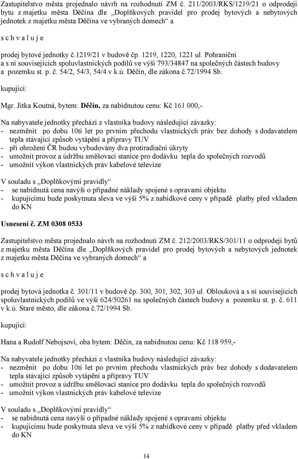 1219/21 v budově čp. 1219, 1220, 1221 ul. Pohraniční a s ní souvisejících spoluvlastnických podílů ve výši 793/34847 na společných částech budovy a pozemku st. p. č. 54/2, 54/3, 54/4 v k.ú.