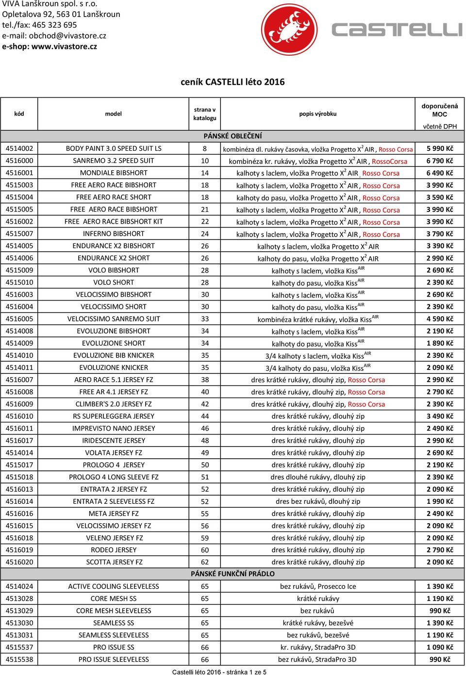 rukávy, vložka Progetto X 2 AIR, RossoCorsa 6 790 Kč 4516001 MONDIALE BIBSHORT 14 kalhoty s laclem, vložka Progetto X 2 AIR, Rosso Corsa 6 490 Kč 4515003 FREE AERO RACE BIBSHORT 18 kalhoty s laclem,