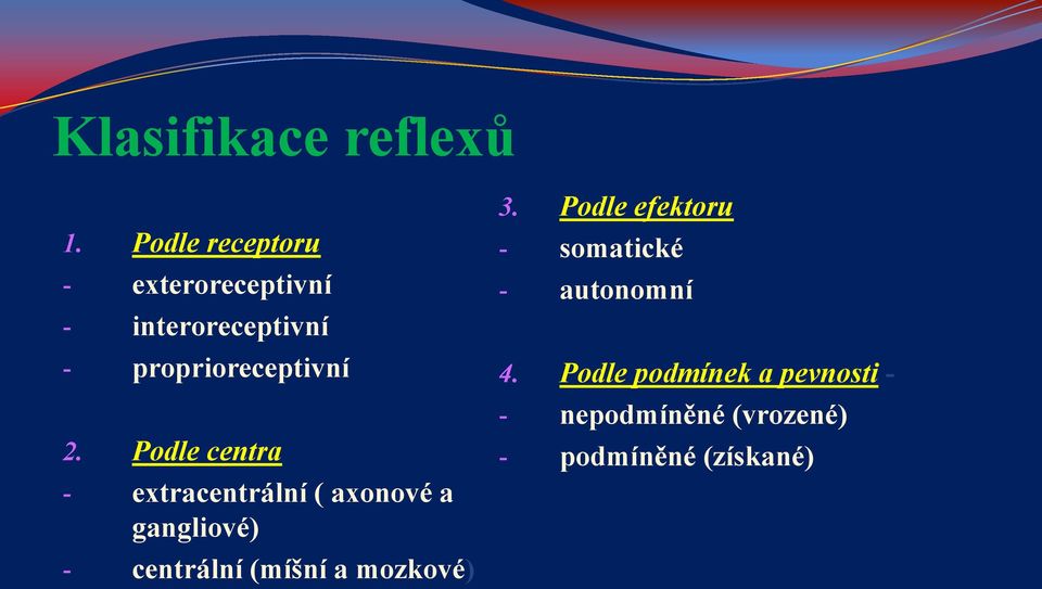 Podle centra - extracentrální ( axonové a gangliové) - centrální (míšní a