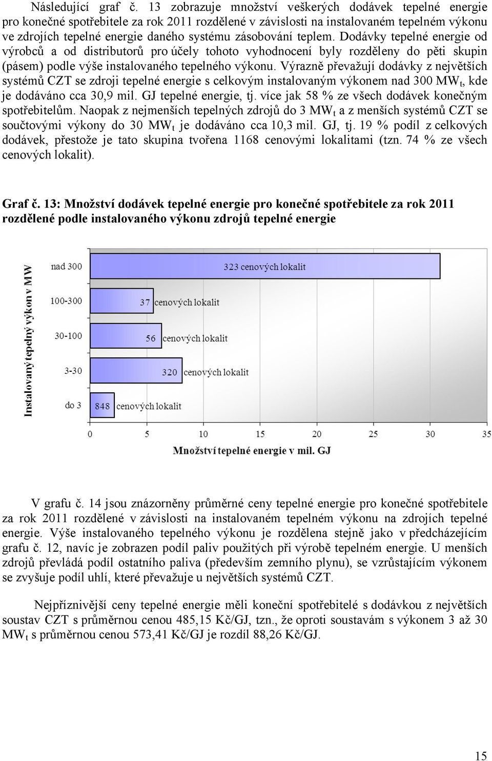 zásobování teplem. Dodávky tepelné energie od výrobců a od distributorů pro účely tohoto vyhodnocení byly rozděleny do pěti skupin (pásem) podle výše instalovaného tepelného výkonu.