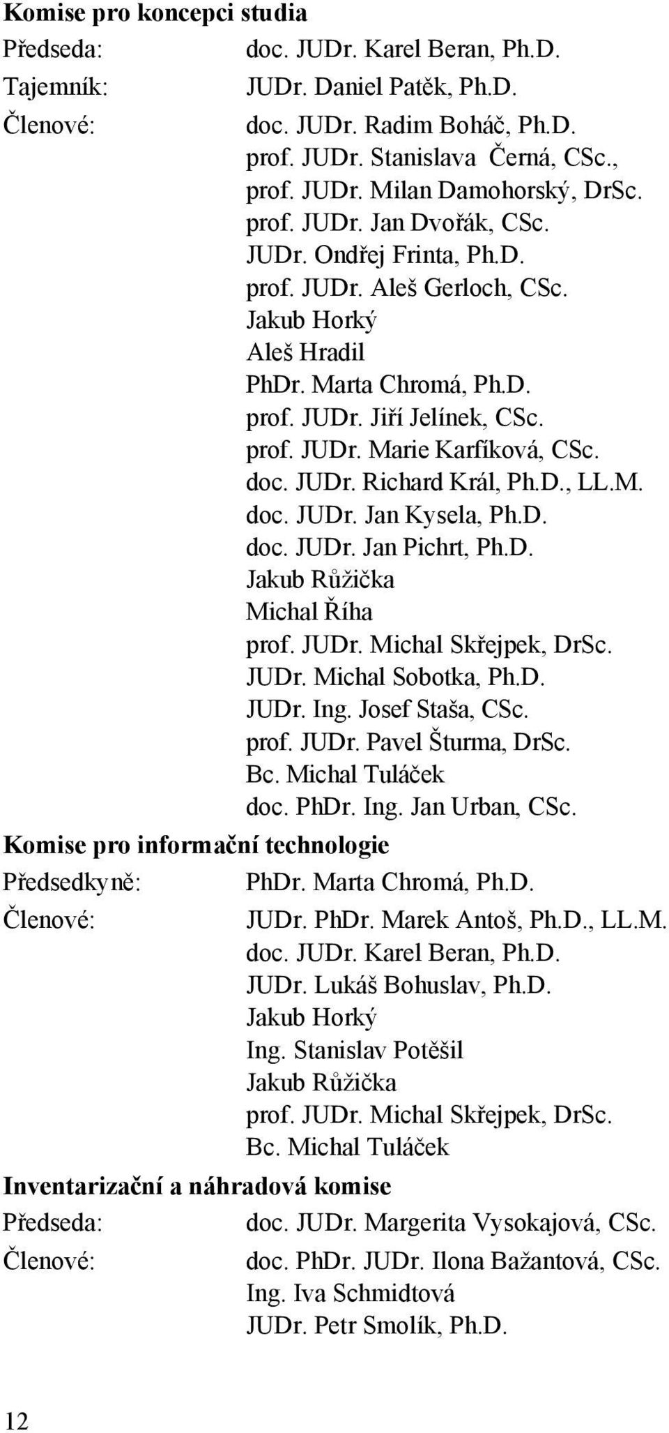 doc. JUDr. Richard Král, Ph.D., LL.M. doc. JUDr. Jan Kysela, Ph.D. doc. JUDr. Jan Pichrt, Ph.D. Jakub Růžička Michal Říha prof. JUDr. Michal Skřejpek, DrSc. JUDr. Michal Sobotka, Ph.D. JUDr. Ing.