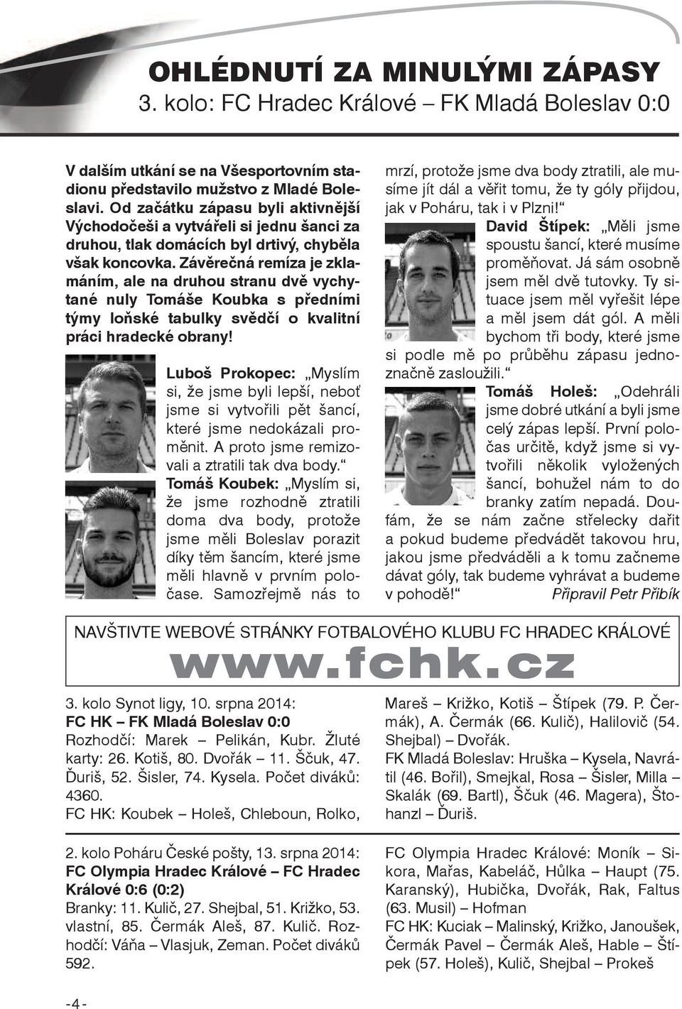 Závěrečná remíza je zklamáním, ale na druhou stranu dvě vychytané nuly Tomáše Koubka s předními týmy loňské tabulky svědčí o kvalitní práci hradecké obrany!