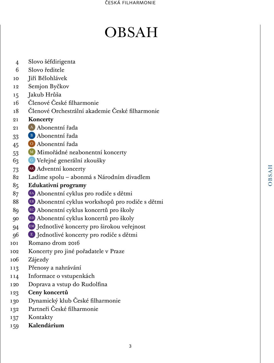 Edukativní programy 87 EA Abonentní cyklus pro rodiče s dětmi 88 EB Abonentní cyklus workshopů pro rodiče s dětmi 89 EC Abonentní cyklus koncertů pro školy 90 ED Abonentní cyklus koncertů pro školy