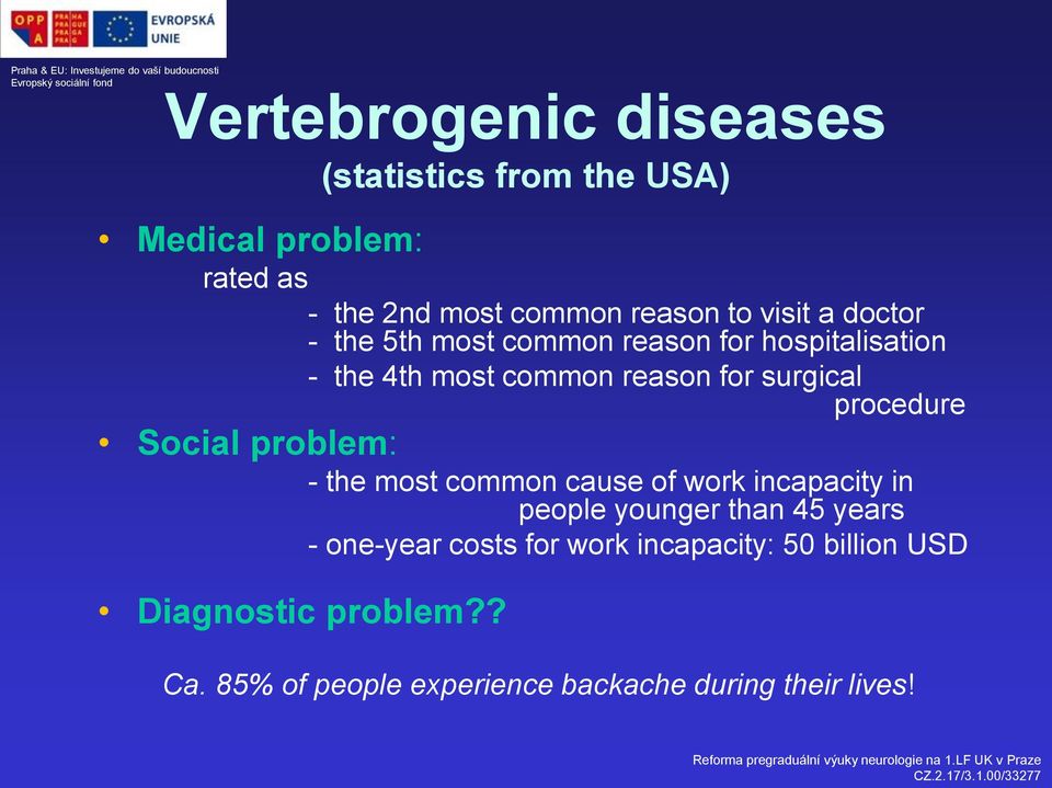 procedure Social problem: - the most common cause of work incapacity in people younger than 45 years - one-year