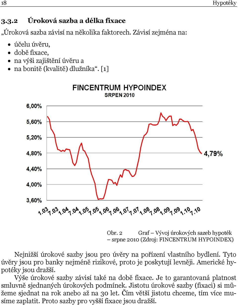 2 Graf Vývoj úrokových sazeb hypoték srpne 2010 (Zdroj: FINCENTRUM HYPOINDEX) Nejnižší úrokové sazby jsou pro úvěry na pořízení vlastního bydlení.