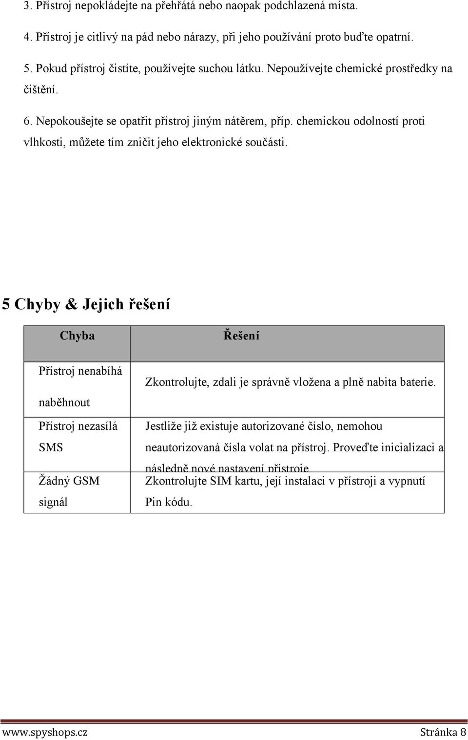 chemickou odolností proti vlhkosti, můžete tím zničit jeho elektronické součásti.