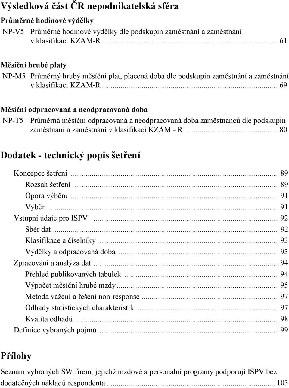 ..69 Měsíční odpracovaná a neodpracovaná doba NP-T5 Průměrná měsíční odpracovaná a neodpracovaná doba zaměstnanců dle podskupin zaměstnání a zaměstnání v klasifikaci KZAM - R.