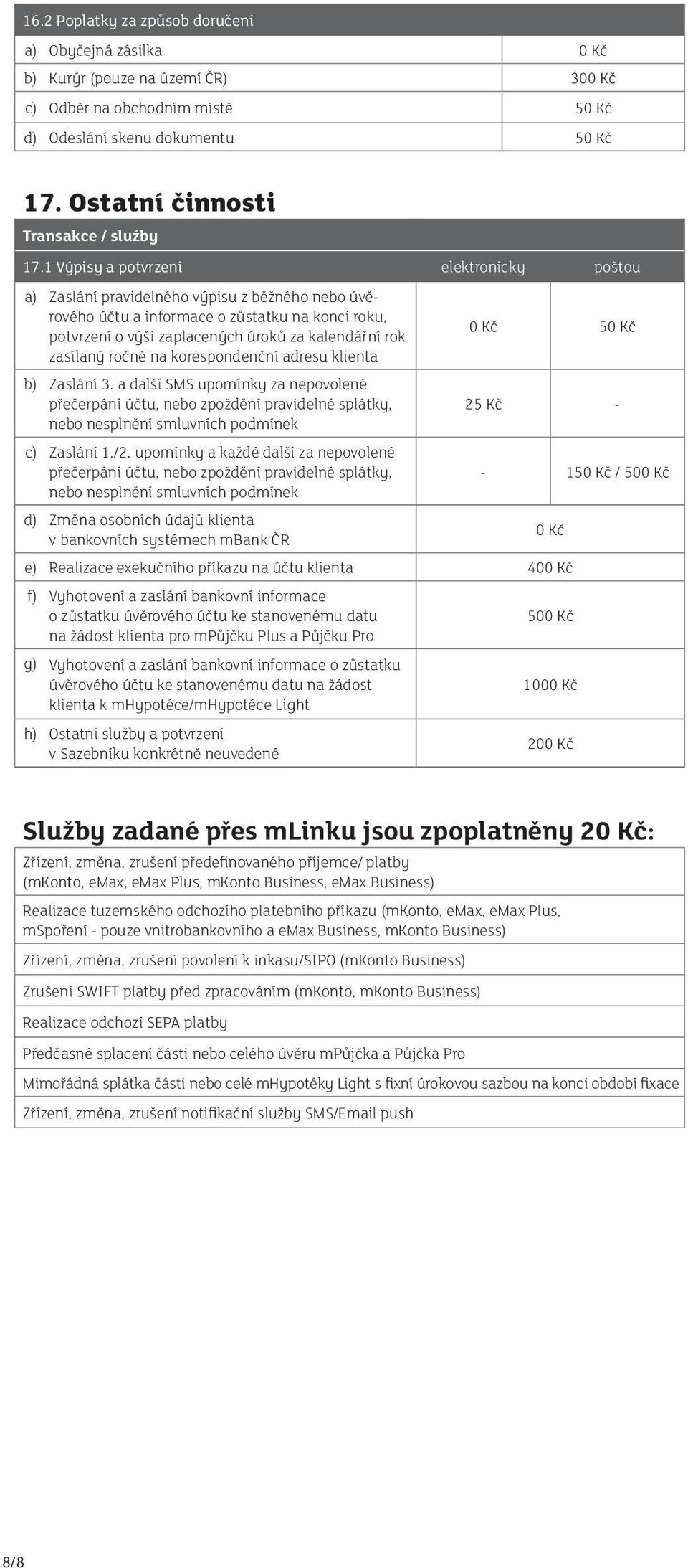 1 Výpisy a potvrzení elektronicky poštou a) Zaslání pravidelného výpisu z běžného nebo úvěrového účtu a informace o zůstatku na konci roku, potvrzení o výši zaplacených úroků za kalendářní rok