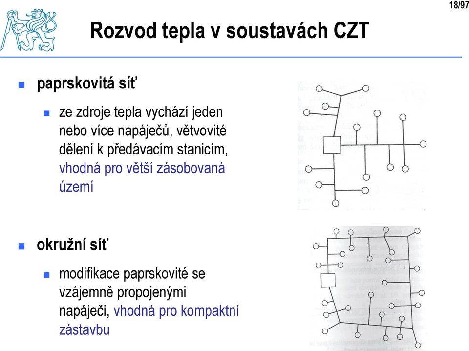 stanicím, vhodná pro větší zásobovaná území okružní síť modifikace