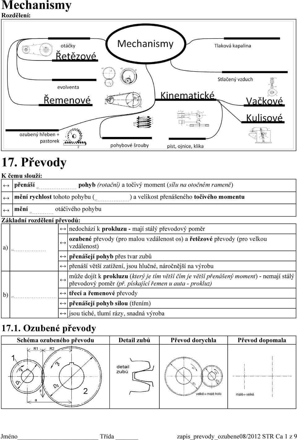 rozdělení převodů: nedochází k prokluzu - mají stálý převodový poměr a) #4 b) #5 17