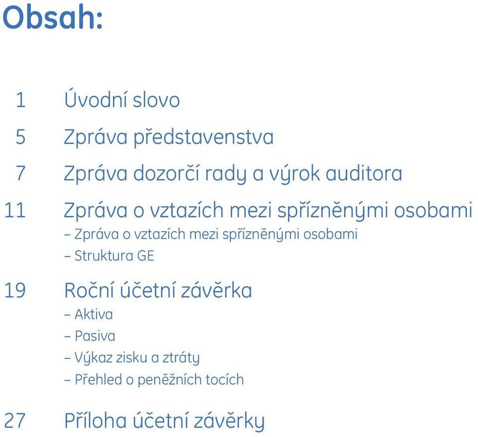 vztazích mezi spřízněnými osobami Struktura GE 19 Roční účetní závěrka