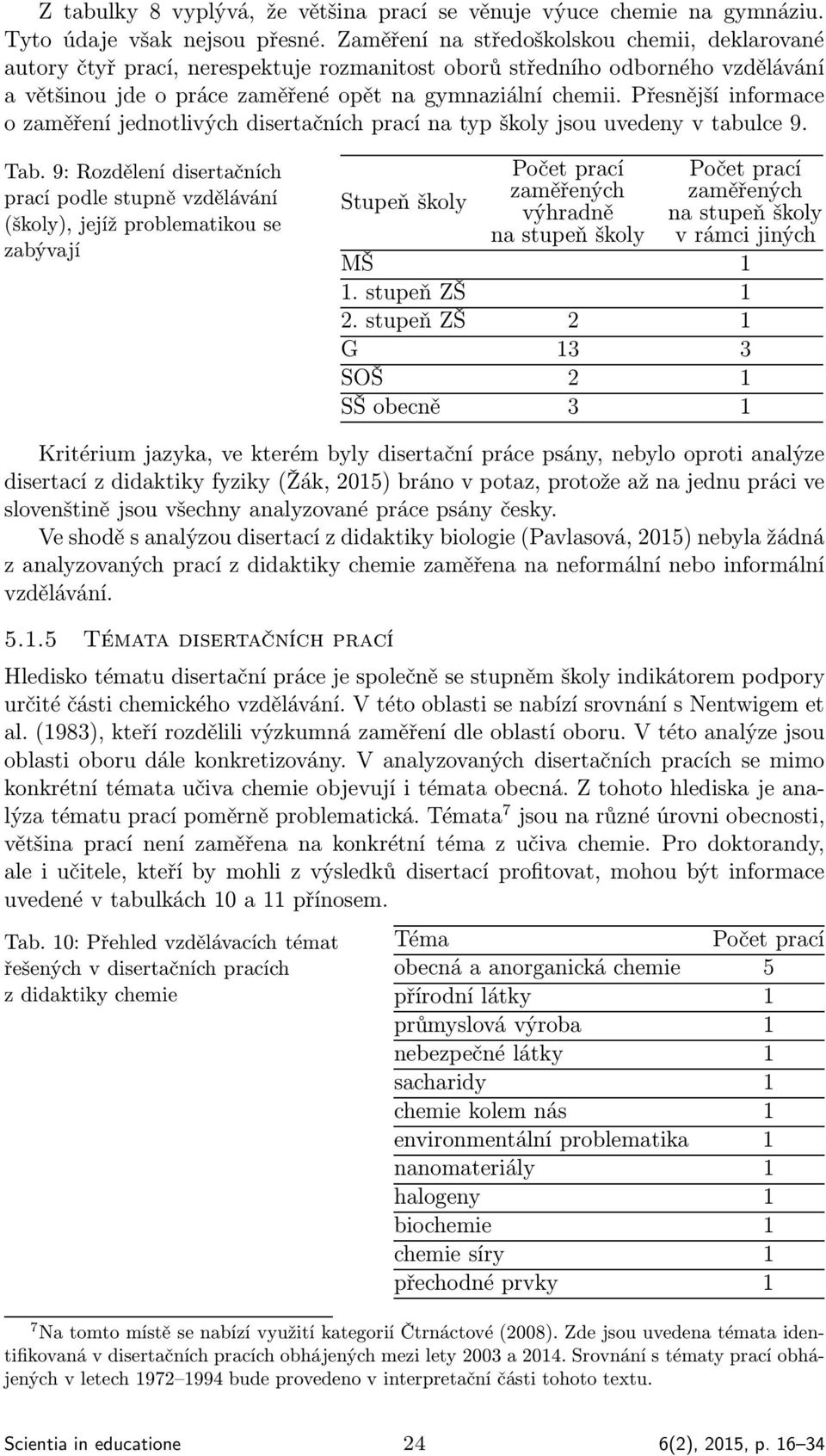 Přesnější informace o zaměření jednotlivých disertačních prací na typ školy jsou uvedeny v tabulce 9. Tab.