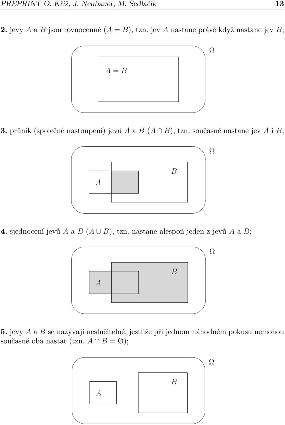 současně nastane jev A i B; 4. sjednocení jevů A a B (A B), tzn.