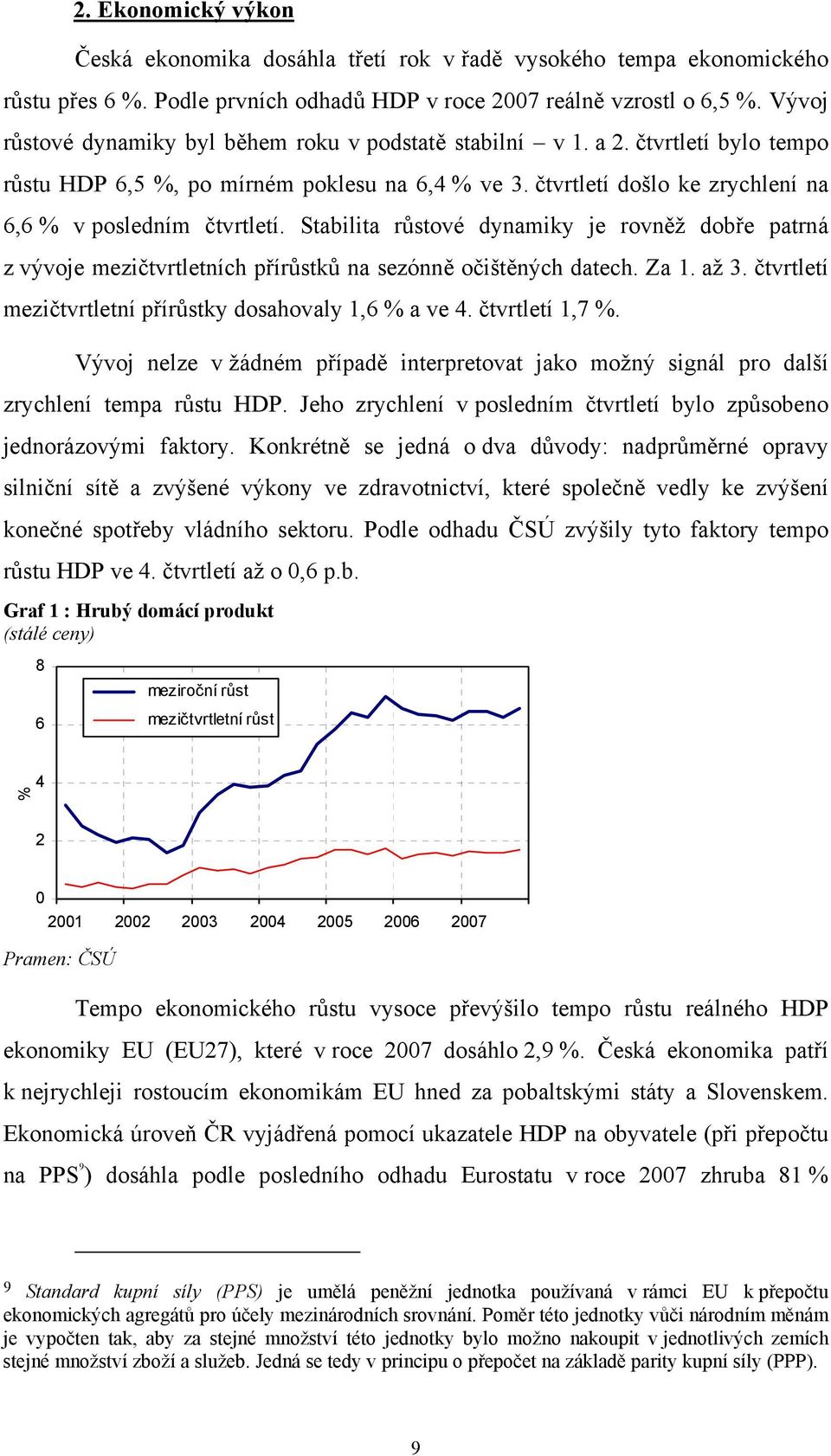Stabilita růstové dynamiky je rovněž dobře patrná z vývoje mezičtvrtletních přírůstků na sezónně očištěných datech. Za 1. až 3. čtvrtletí mezičtvrtletní přírůstky dosahovaly 1,6 % a ve 4.