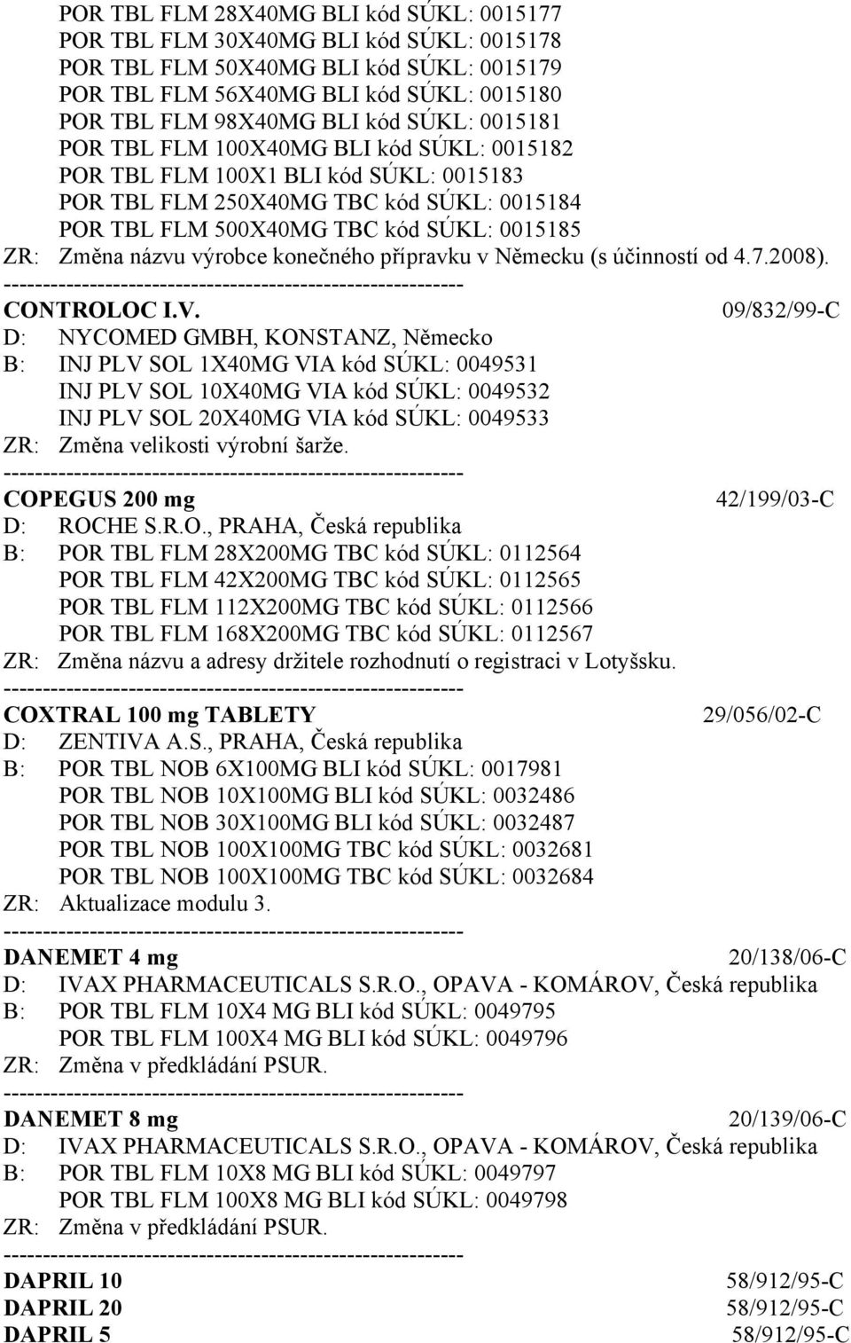 výrobce konečného přípravku v Německu (s účinností od 4.7.2008). CONTROLOC I.V.