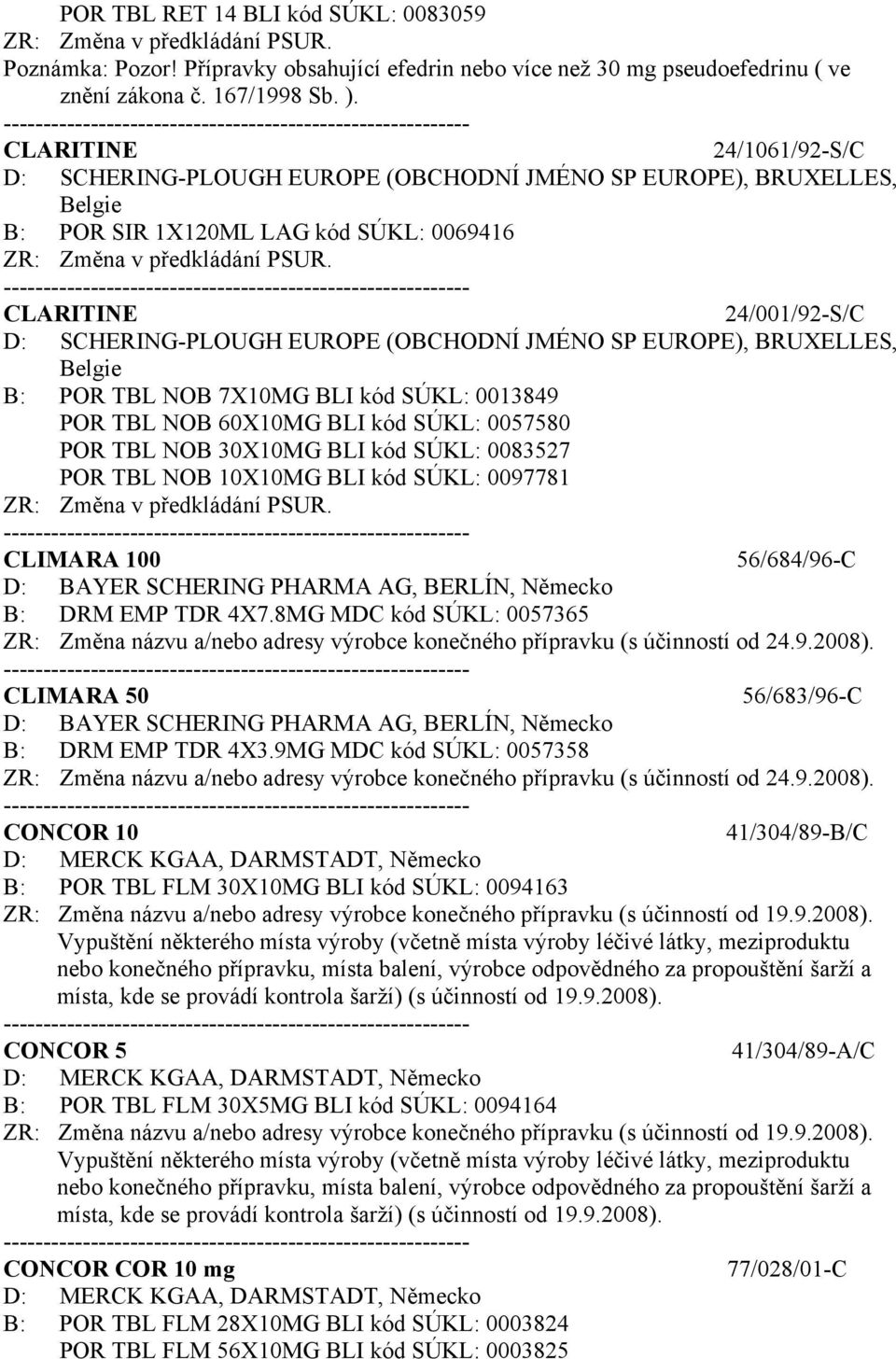 JMÉNO SP EUROPE), BRUXELLES, Belgie B: POR TBL NOB 7X10MG BLI kód SÚKL: 0013849 POR TBL NOB 60X10MG BLI kód SÚKL: 0057580 POR TBL NOB 30X10MG BLI kód SÚKL: 0083527 POR TBL NOB 10X10MG BLI kód SÚKL: