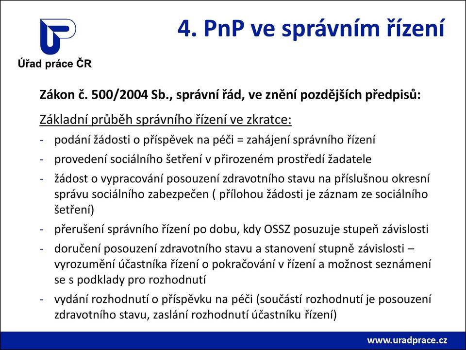 přirozeném prostředí žadatele - žádost o vypracování posouzení zdravotního stavu na příslušnou okresní správu sociálního zabezpečen ( přílohou žádosti je záznam ze sociálního šetření) - přerušení