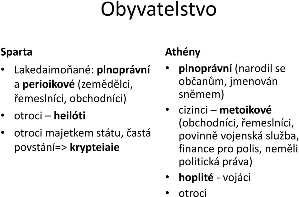 plnoprávní (narodil se občanům, jmenován sněmem) cizinci metoikové (obchodníci,