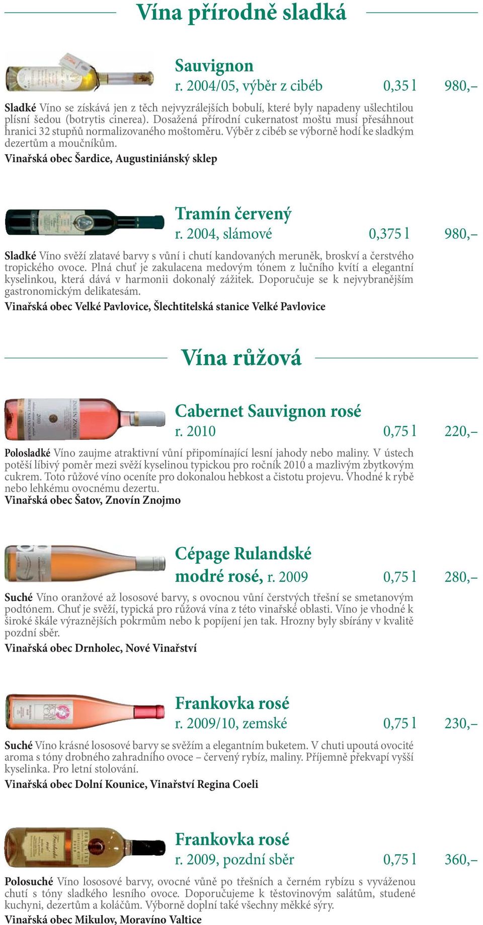 Vinařská obec Šardice, Augustiniánský sklep Tramín červený r. 2004, slámové 0,375 l 980, Sladké Víno svěží zlatavé barvy s vůní i chutí kandovaných meruněk, broskví a čerstvého tropického ovoce.