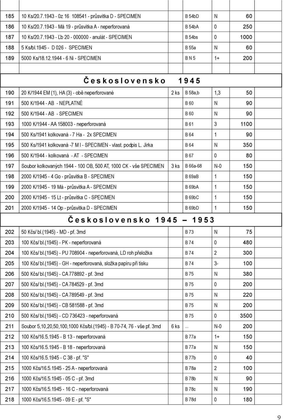 - 7 Ha - x SPECIME B 6 9 95 5 Ks/9 kolkovaná -7 M l - SPECIME - vlast. podpis L.