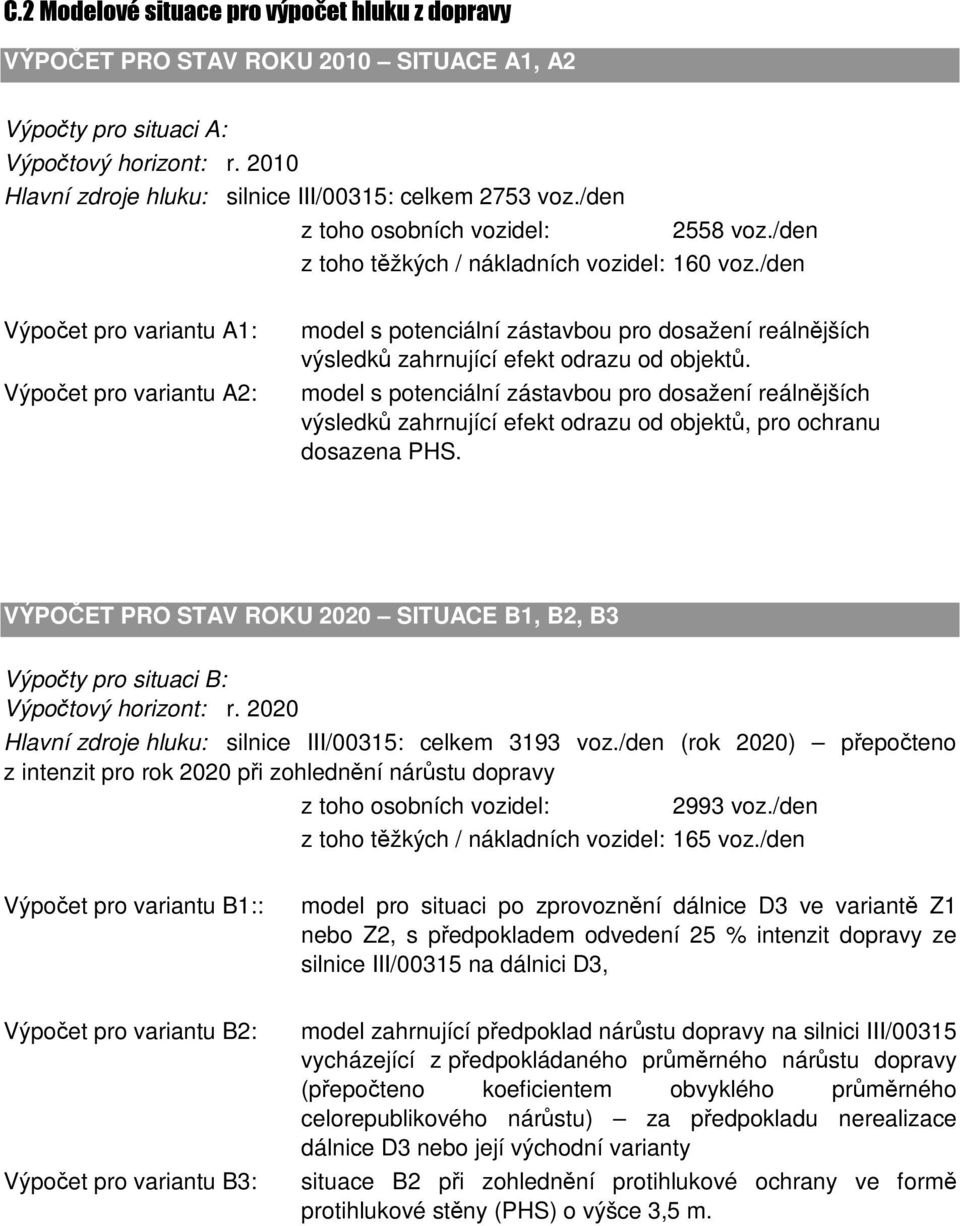 /den Výpočet pro variantu A1: Výpočet pro variantu A2: model s potenciální zástavbou pro dosažení reálnějších výsledků zahrnující efekt odrazu od objektů.