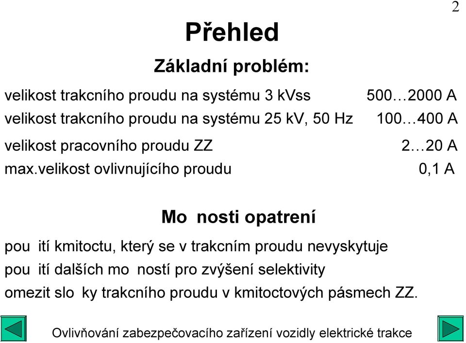 velikost ovlivnujícího proudu 0,1 A Monosti opatrení pouití kmitoctu, který se v trakcním proudu