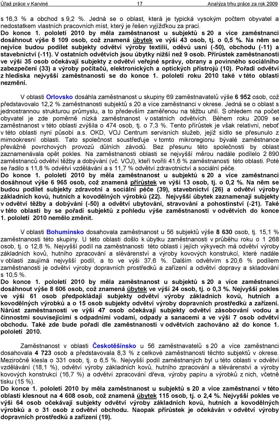 Na něm se nejvíce budou podílet subjekty odvětví výroby textilií, oděvů usní (-50), obchodu (-11) a stavebnictví (-11). V ostatních odvětvích jsou úbytky niţší neţ 9 osob.
