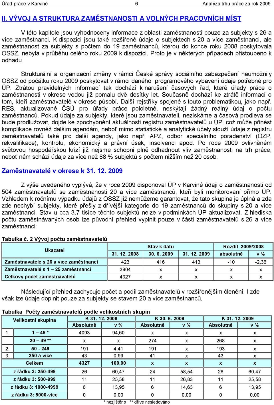 celého roku 2009 k dispozici. Proto je v některých případech přistoupeno k odhadu.