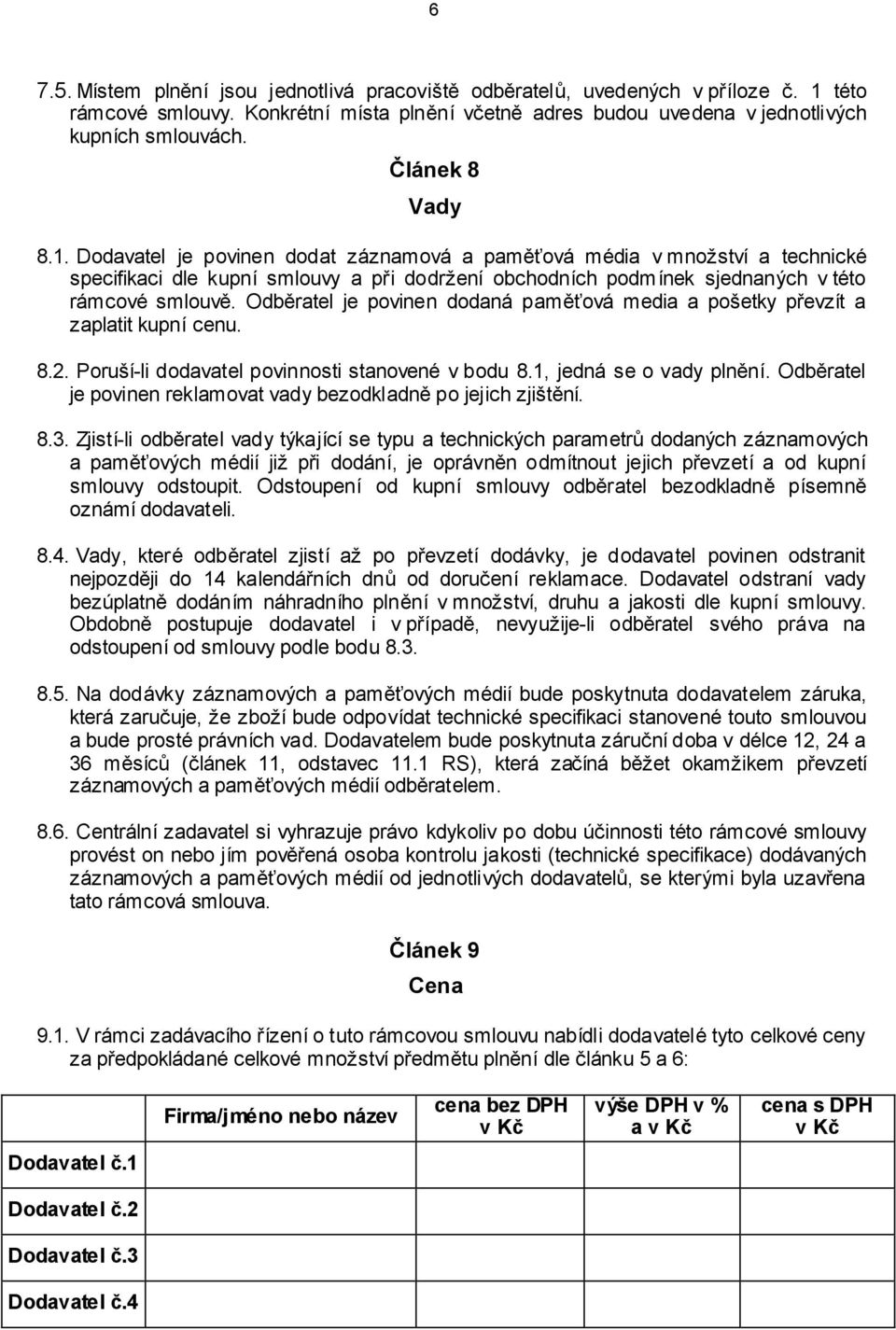 Odběratel je povinen dodaná paměťová media a pošetky převzít a zaplatit kupní cenu. 8.2. Poruší-li dodavatel povinnosti stanovené v bodu 8.1, jedná se o vady plnění.