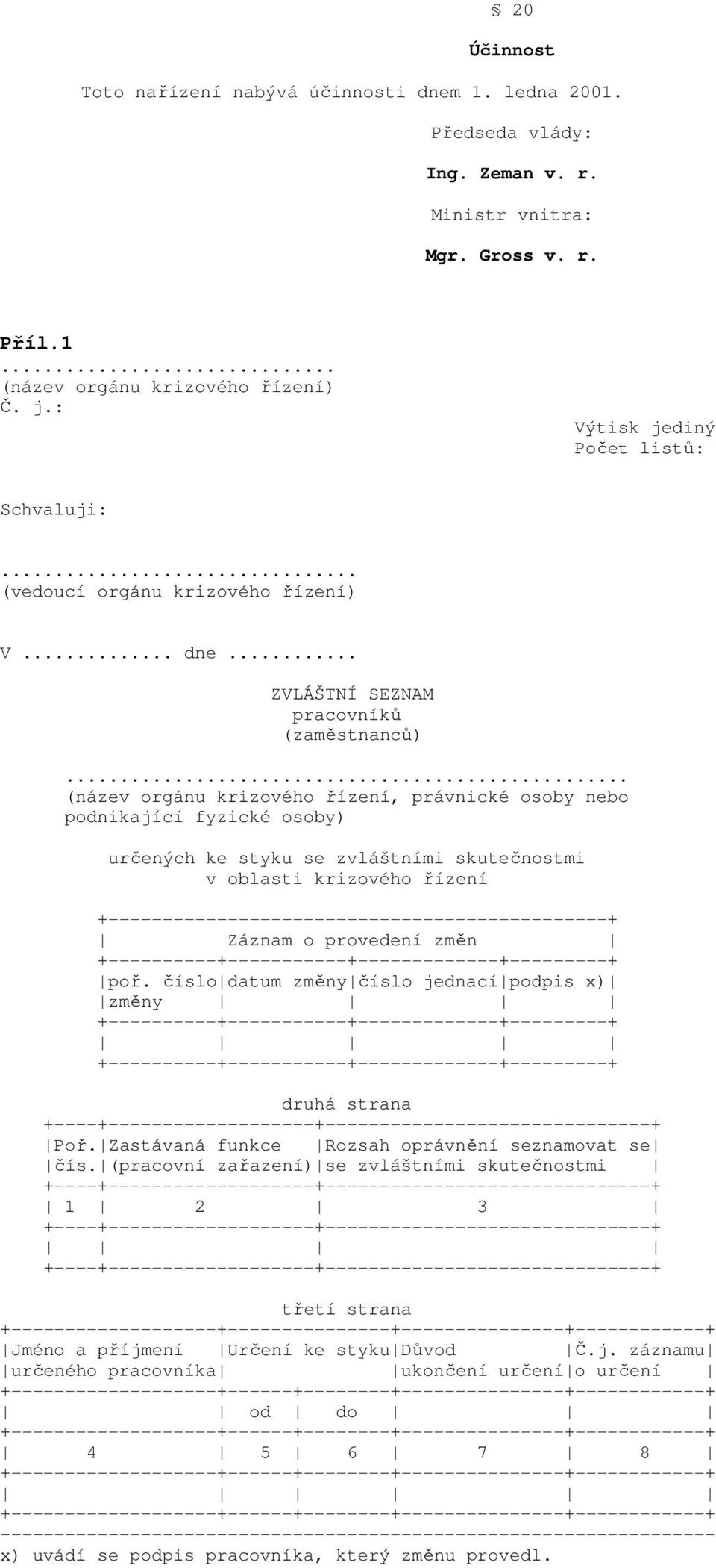 .. (název orgánu krizového řízení, právnické osoby nebo podnikající fyzické osoby) určených ke styku se zvláštními skutečnostmi v oblasti krizového řízení