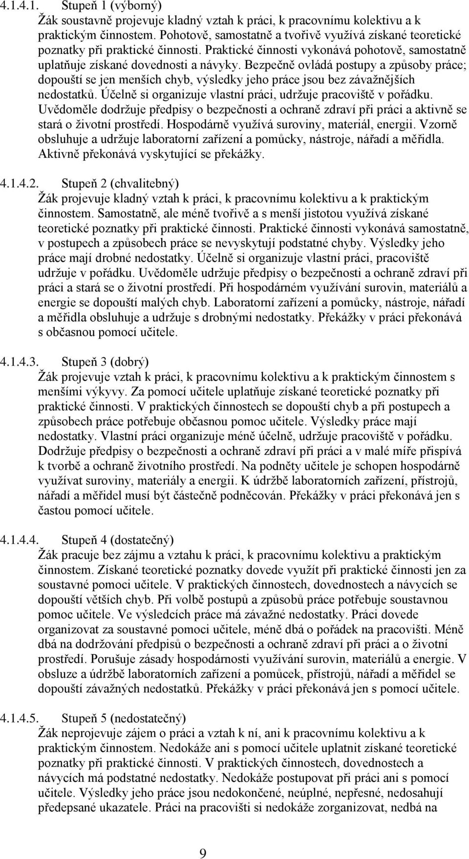 Bezpečně ovládá postupy a způsoby práce; dopouští se jen menších chyb, výsledky jeho práce jsou bez závažnějších nedostatků. Účelně si organizuje vlastní práci, udržuje pracoviště v pořádku.