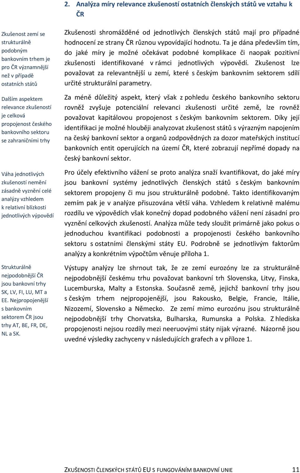 jednotlivých výpovědí Strukturálně nejpodobnější ČR jsou bankovní trhy SK, LV, FI, LU, MT a EE. Nejpropojenější s bankovním sektorem ČR jsou trhy AT, BE, FR, DE, NL a SK.
