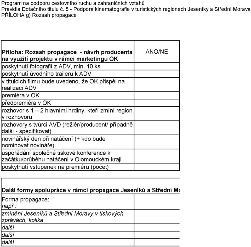 rozhovory s tvůrci AVD (režiér/producent/ případně další - specifikovat) novinářský den při natáčení (+ kdo bude nominovat novináře) uspořádání společné tiskové konference k začátku/průběhu natáčení