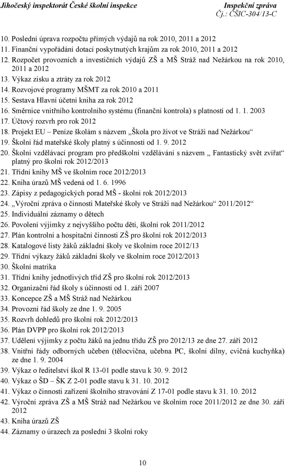 Sestava Hlavní účetní kniha za rok 2012 16. Směrnice vnitřního kontrolního systému (finanční kontrola) s platností od 1. 1. 2003 17. Účtový rozvrh pro rok 2012 18.